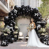 Double Stuffed Black Balloons Various Sizes Arch Garland Kit With White Bow