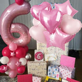 Big Number 2 Balloon Light Pink, Foil 2 Balloons With Pastel Baby Pink Helium 18 Inch Heart Star Balloon, 40'' Self Inflating Two Balloon Number For Girls 2Nd Birthday Party Women Valentines Day Decor