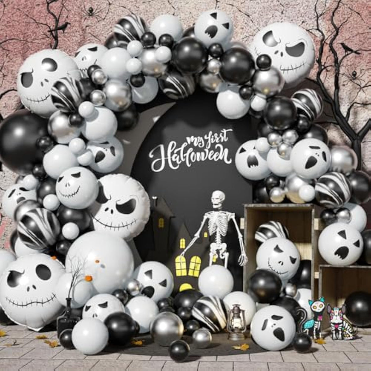 108pcs Halloween Balloon Arch Kit with Skull & Ghost Balloons Party Decorations