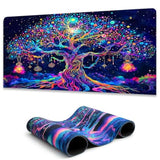Colorful Tree Of Life Mouse Pad, Blacklight Gaming Extended Large Desk Pad, Uv Reactive Waterproof Long Keyboard Big Mouse Mat With 3Mm Non-Slip Rubber Base For Office Home - 31.5" X 11.8"