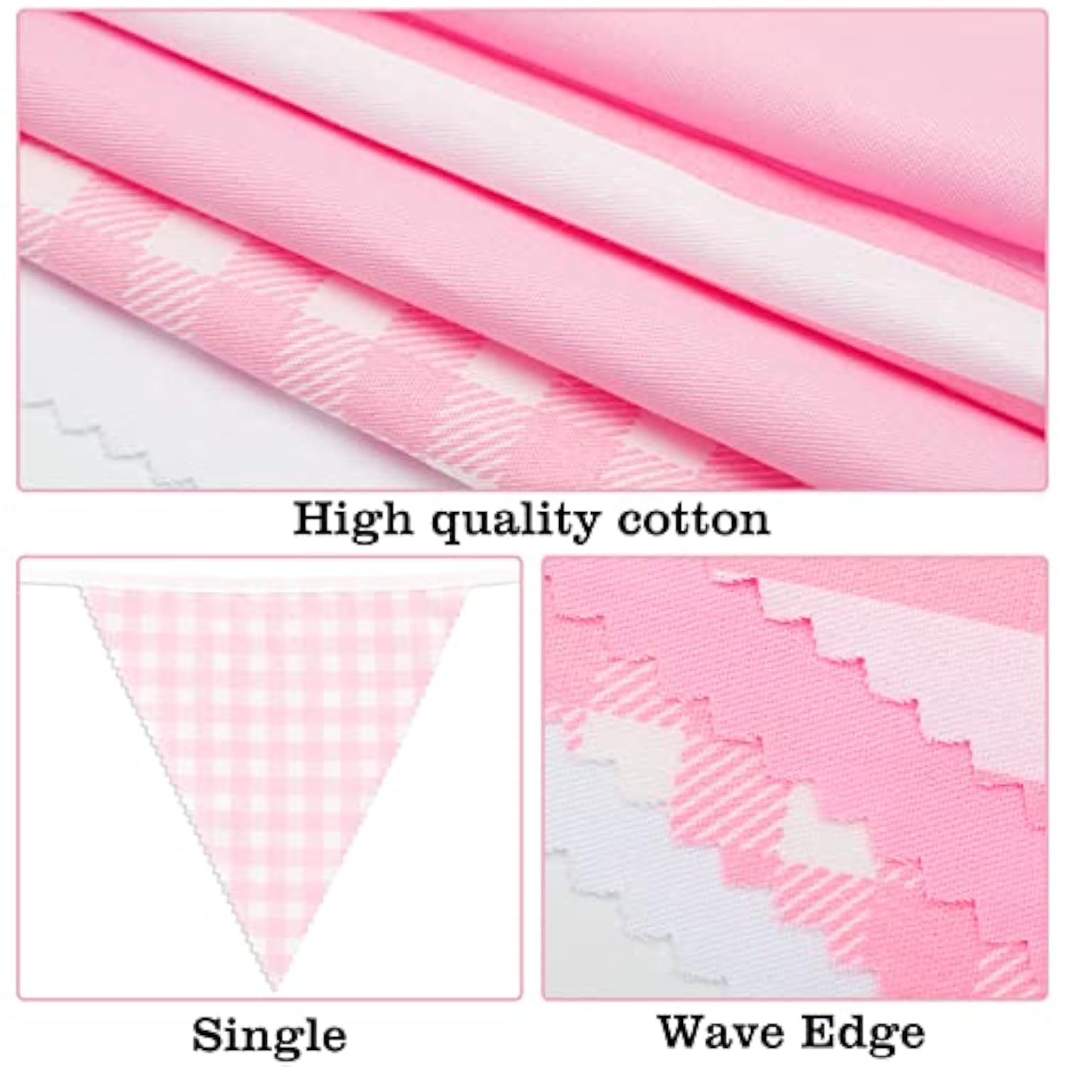 39Ft Pink White Party Decoration, 42Pcs Large Striped And Checkered Fabric Banner Garland, Triangle Banner Flags For Valentine'S Pink Party, Wedding, Bridal Baby Shower, Home Nursery Decoration
