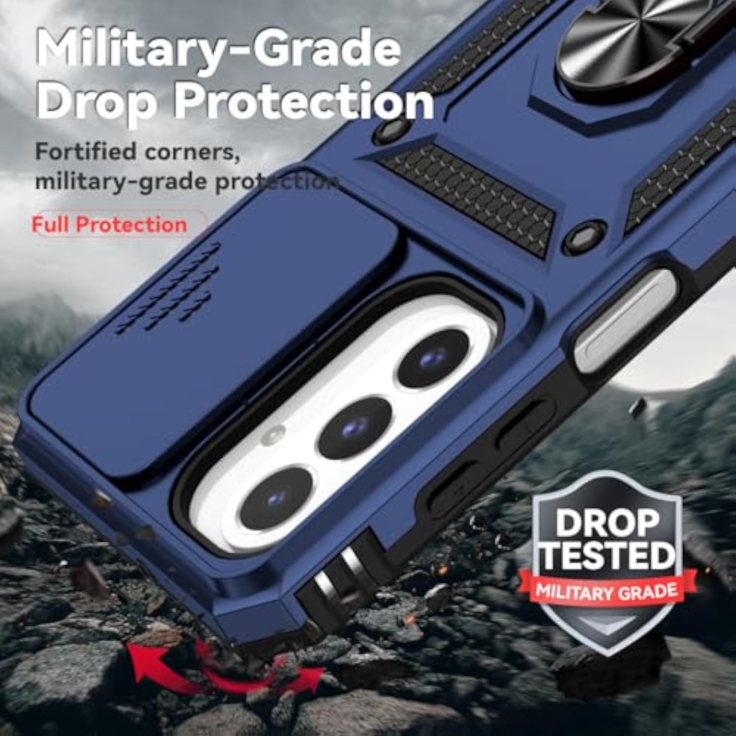 For Samsung Galaxy A26 5G Case With Slide Camera Cover Hd Screen Protector [Military Grade 16Ft. Drop Tested] Magnetic Ring Holder Kickstand Protective Phone Case For Galaxy A26 5G 2025, Navy Blue