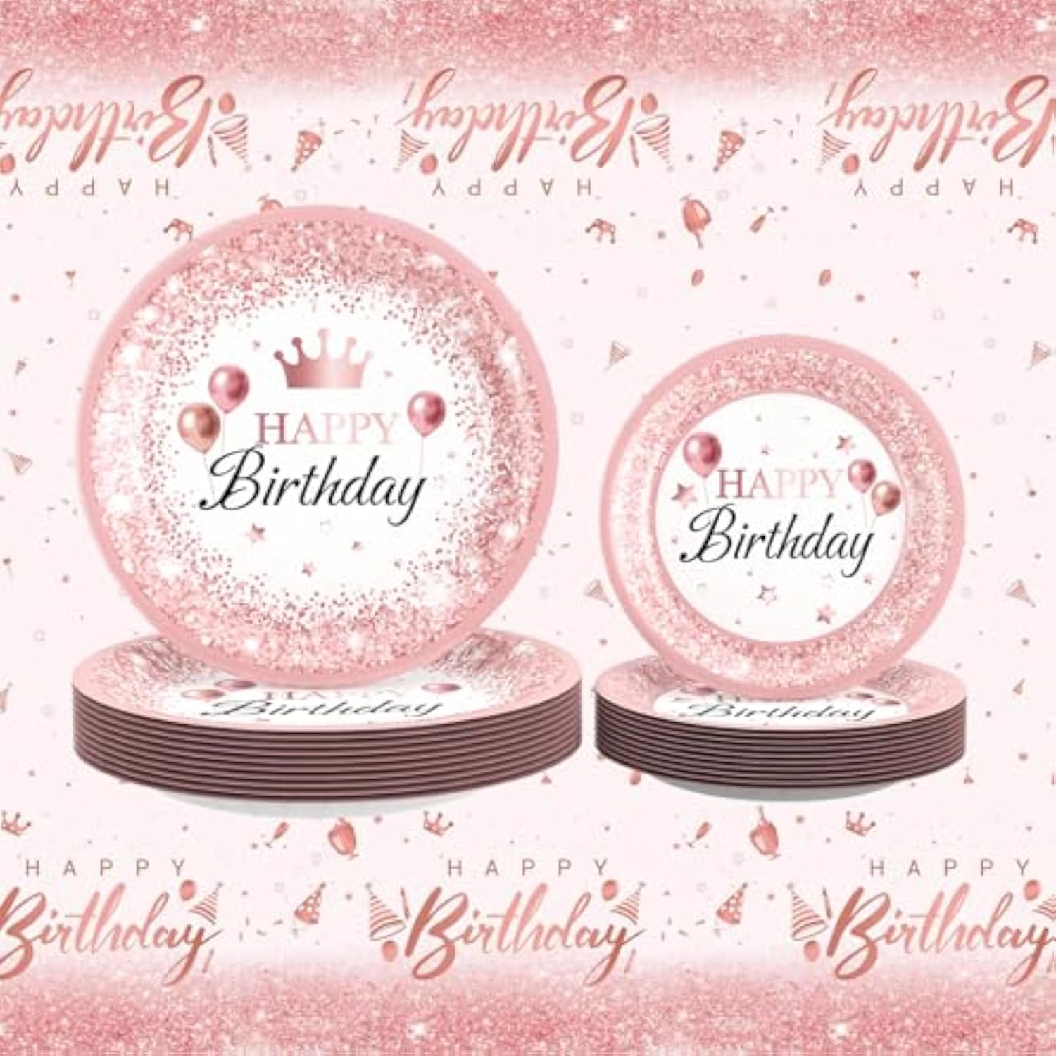 212Pcs Pink Rose Gold Party Supplies Set – Plates, Cups, Cutlery, Décor for 24