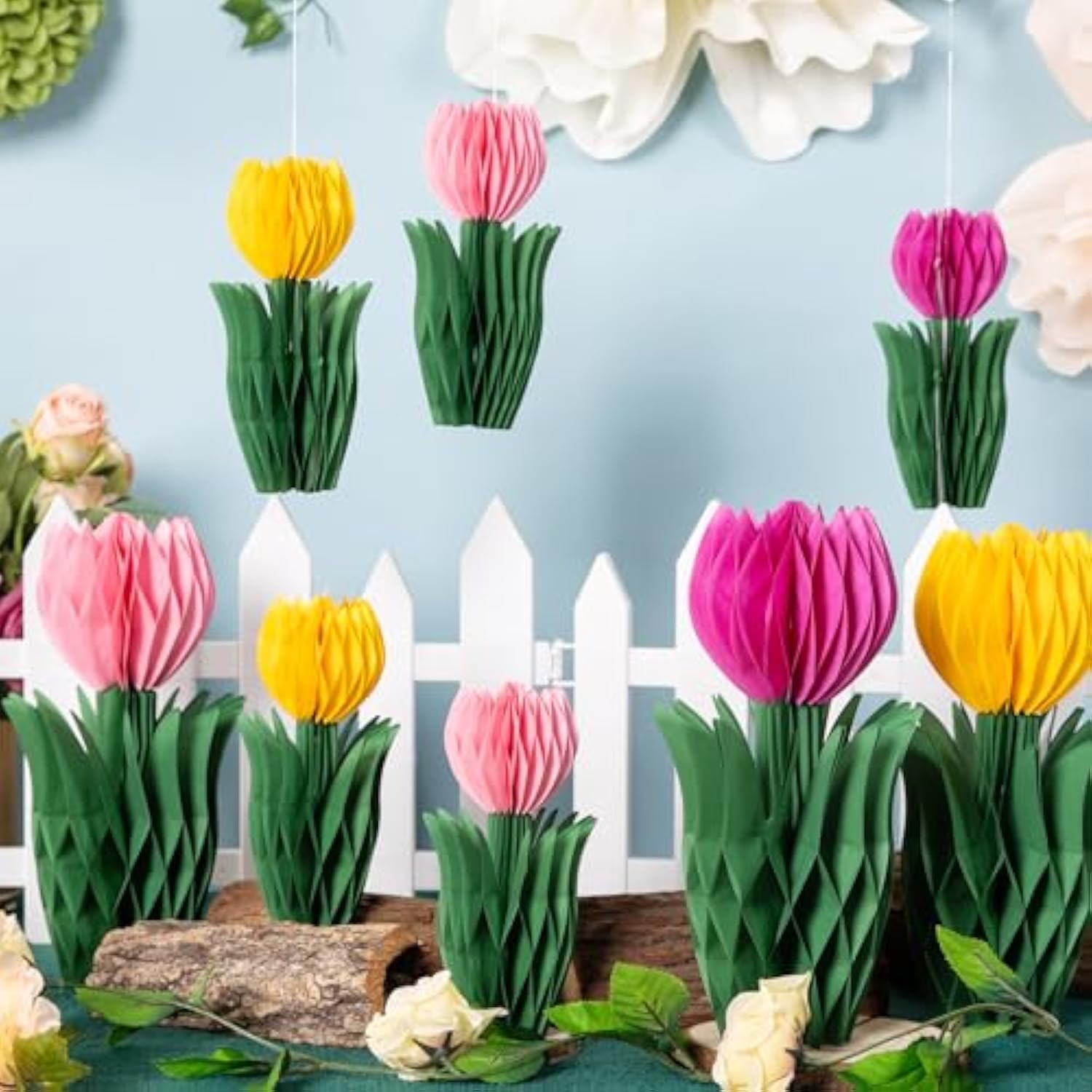 8Pcs Flower Party Decorations Tulips Honeycomb Centerpieces 3D Tulips Centerpieces For Tables Pink White Table Toppers Birthday Boho Wedding Party Decorations Girl Baby Shower (Tulips-02)