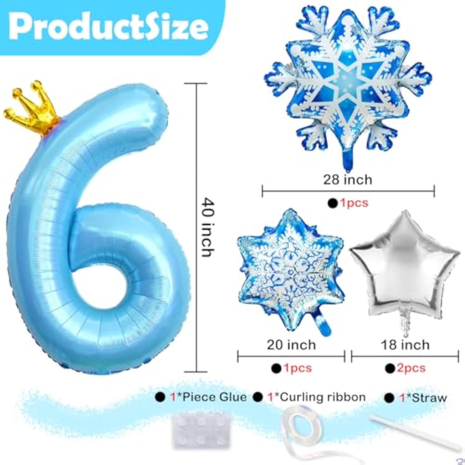 Frozen 6Th Birthday Party Decorations Balloon, 40" Elsa 6 Balloon With Crown Snowflake Foil Mylar Balloons For Princess Anna Elsa Frozen Theme Birthday Supplies, Birthday Decorations, Party Favors