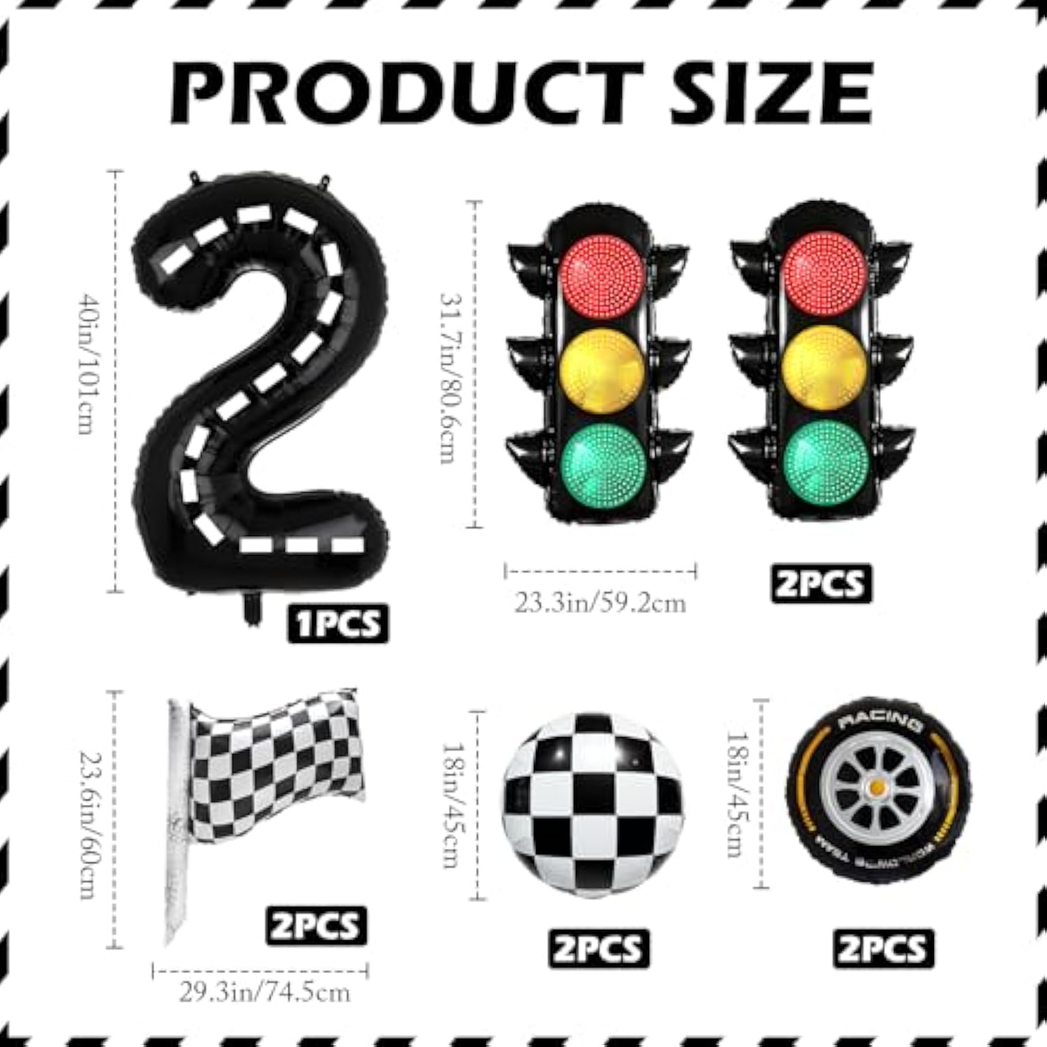 9 Pcs Traffic Light Balloons, Racing Theme for Kids' 2nd Birthday Party Decor