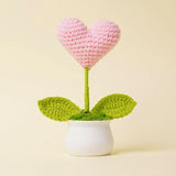 3 Pieces Mini Handmade Crochet Heart Flowers Potted Plants Artificial Knitted Heart Flower For Women Bulk Teacher Appreciation Presents,Purple+Blue+Pink Love