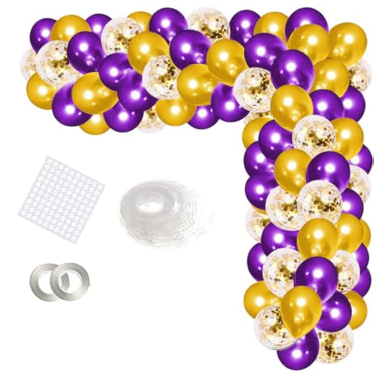 Luedou Purple Gold Balloon Garland Arch Kit, Pearl Gold Purple Confett