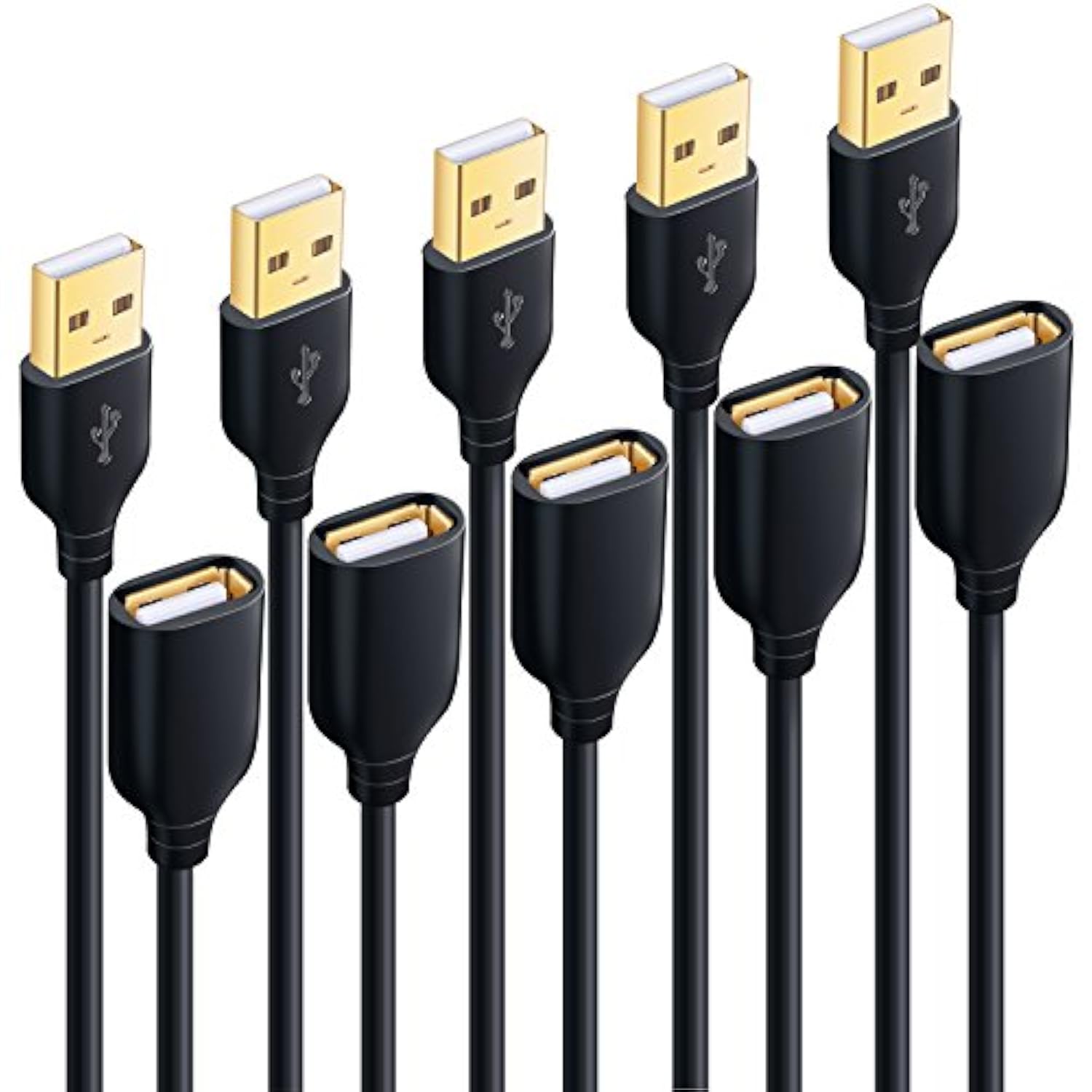 Usb Extension Cable, 10 Ft [5Pack] Extra Long Type A Male To Female Usb 2.0 Extender Cord Usb A Charging & Data Transfer For Keyboard, Mouse, Printer, Flash Drive, Phone, Led Lights-Black