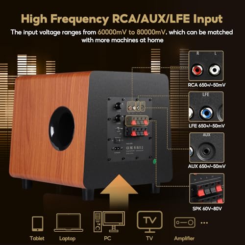 800X 8 Inch Powered Subwoofer 150W, 24bit/48KHz HD Audio Active Speaker, Deep Bass Speaker for TPA3116 TPA3255 Integrated Amplifier Home Theater,