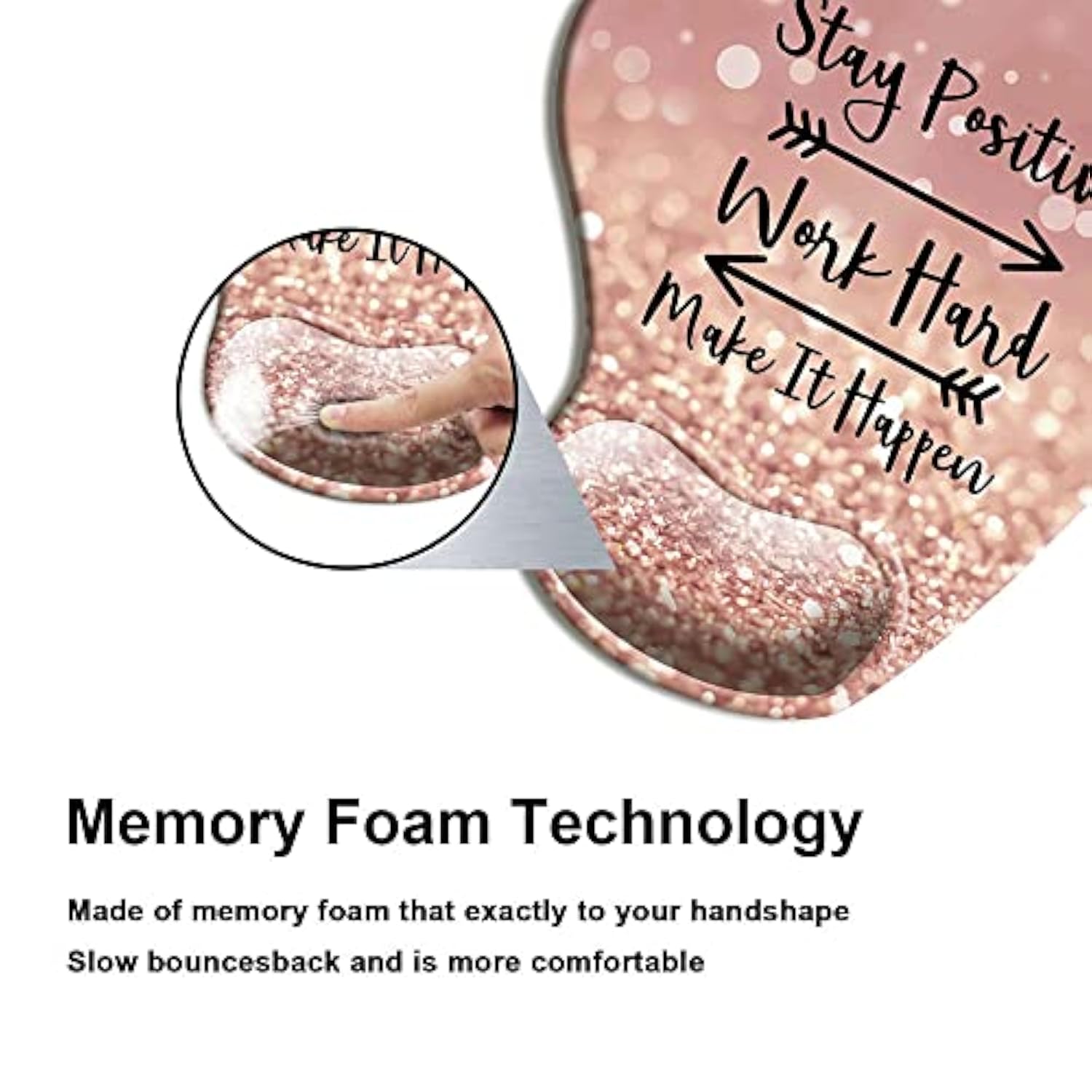 Ergonomic Mouse Pad With Gel Wrist Rest Support, Gaming Mouse Pad With Lycra Cloth, Non-Slip Pu Base For Computer, Laptop, Home, Office & Travel Hands Pain Relief Rose Gold