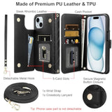 For Iphone 15 Wallet Case With Card Holder Crossbody Wrist Strap Leather Flip Case With Magnetic Clasp Kickstand Heavy Duty Protective Wallet Phone Case For Iphone 15 For Women, Black