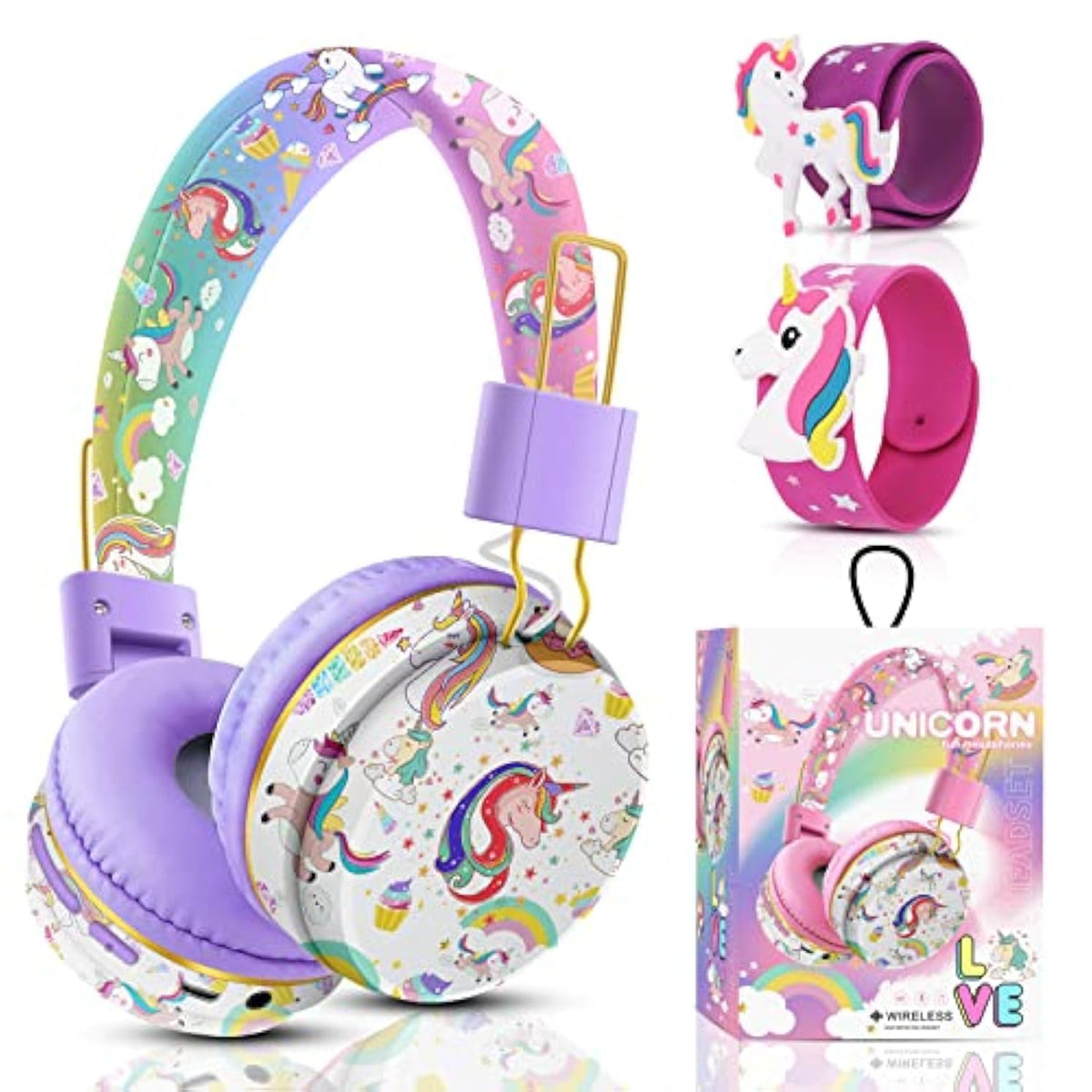 Unicorn Headphones For Girls Kids For School, Kids Bluetooth Headphones With M