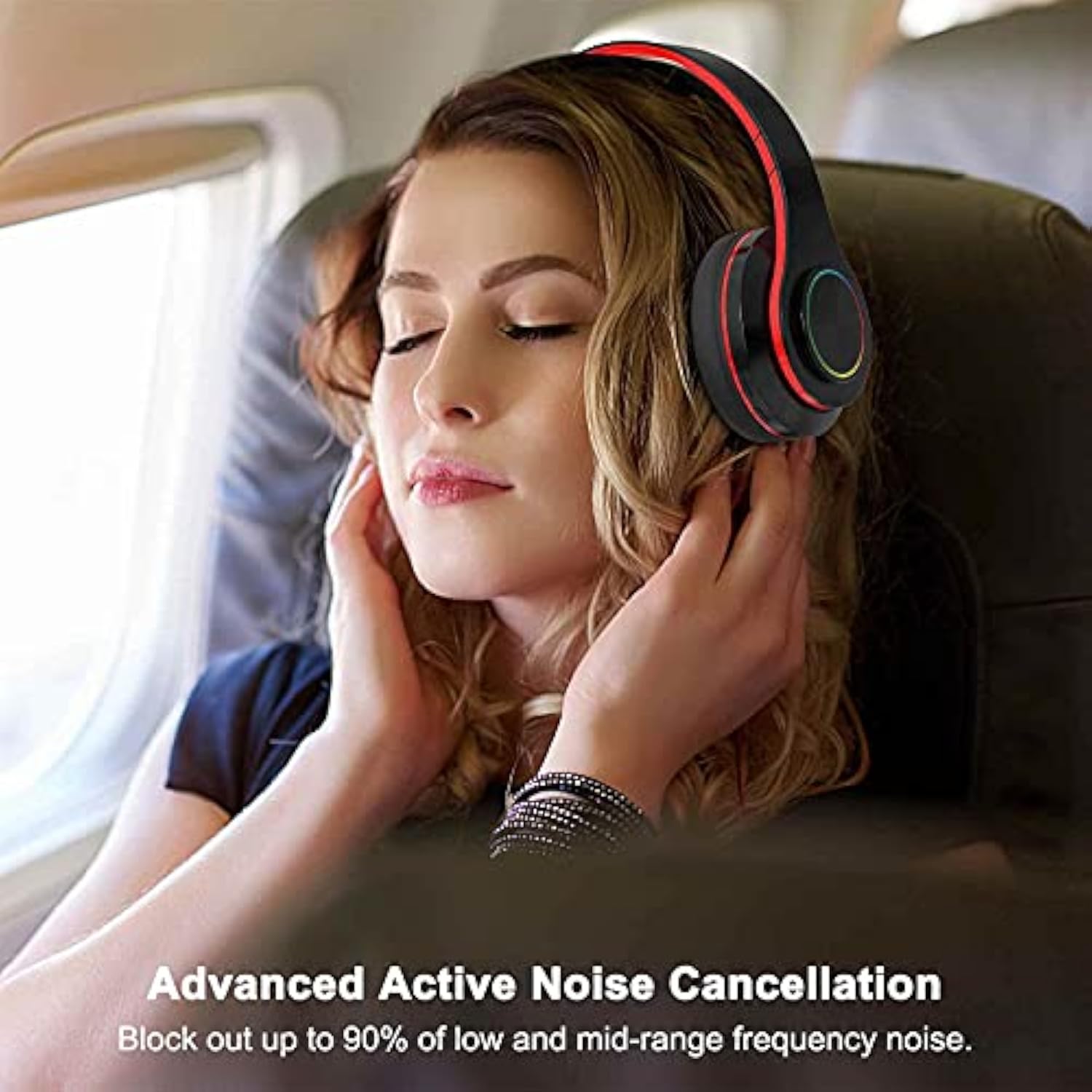 Bluetooth Over Ear Headphones, Foldable Led Stereo Headphones With Built-In Mi
