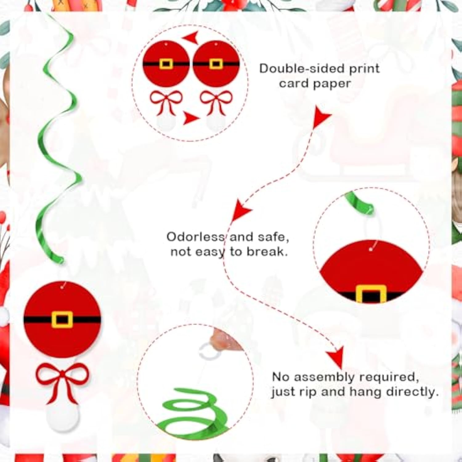 Christmas Santa Baby Hanging Swirls Festive Foil Ceiling Decor for NYE & Shower
