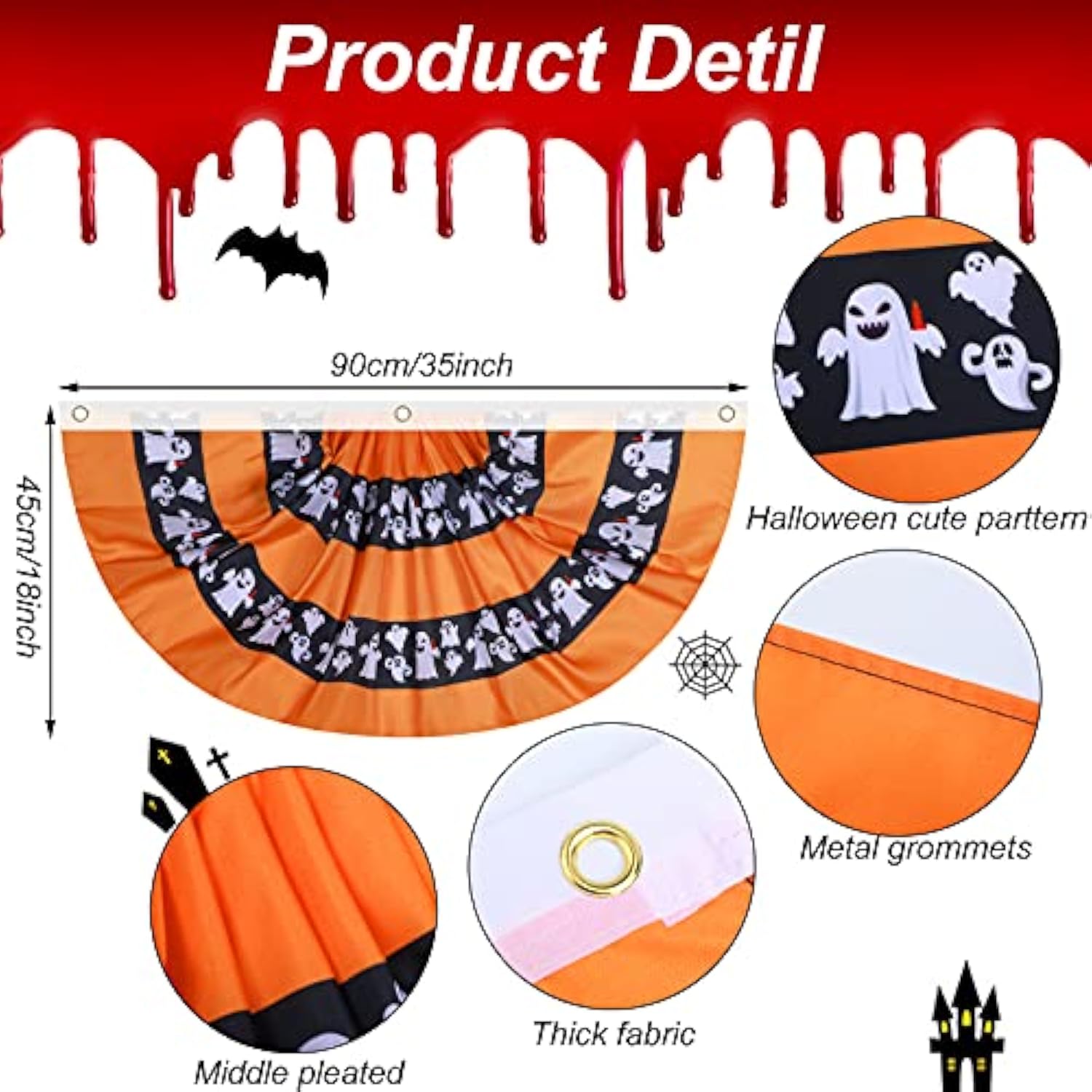 4PCS Halloween Bunting Flags 3x1.5ft Black Orange Outdoor Porch Garden Decor
