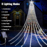 Solar Outdoor Christmas Decorations Lights, 350Led Christmas Star Tree Light Wth Remote Control, 8 Modes Waterfall Light