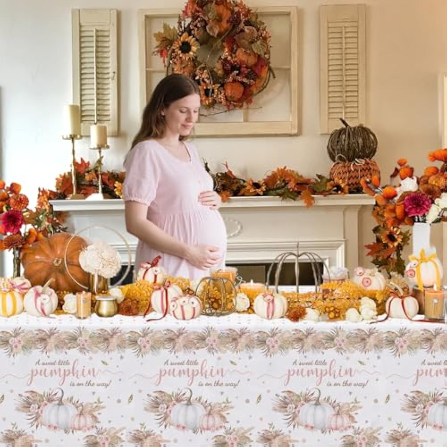3 Pack Little Pumpkin Tablecloth, Disposable Plastic Boho Fall Baby Shower Table Cloth Rectangle 54X108 Inch, Pinktable Cover For Girl Shower Party Favors Table Decor Supplies