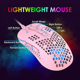 Lightweight Gaming Mouse Wired,Usb Optical Computer Mice With Rgb Backlit,4 Adjustable Dpi Up To 2400,Ergonomic Gamer Laptop Pc Mouse With Honeycomb Shell For Windows 7/8/10/Xp Vista Linux -Pink