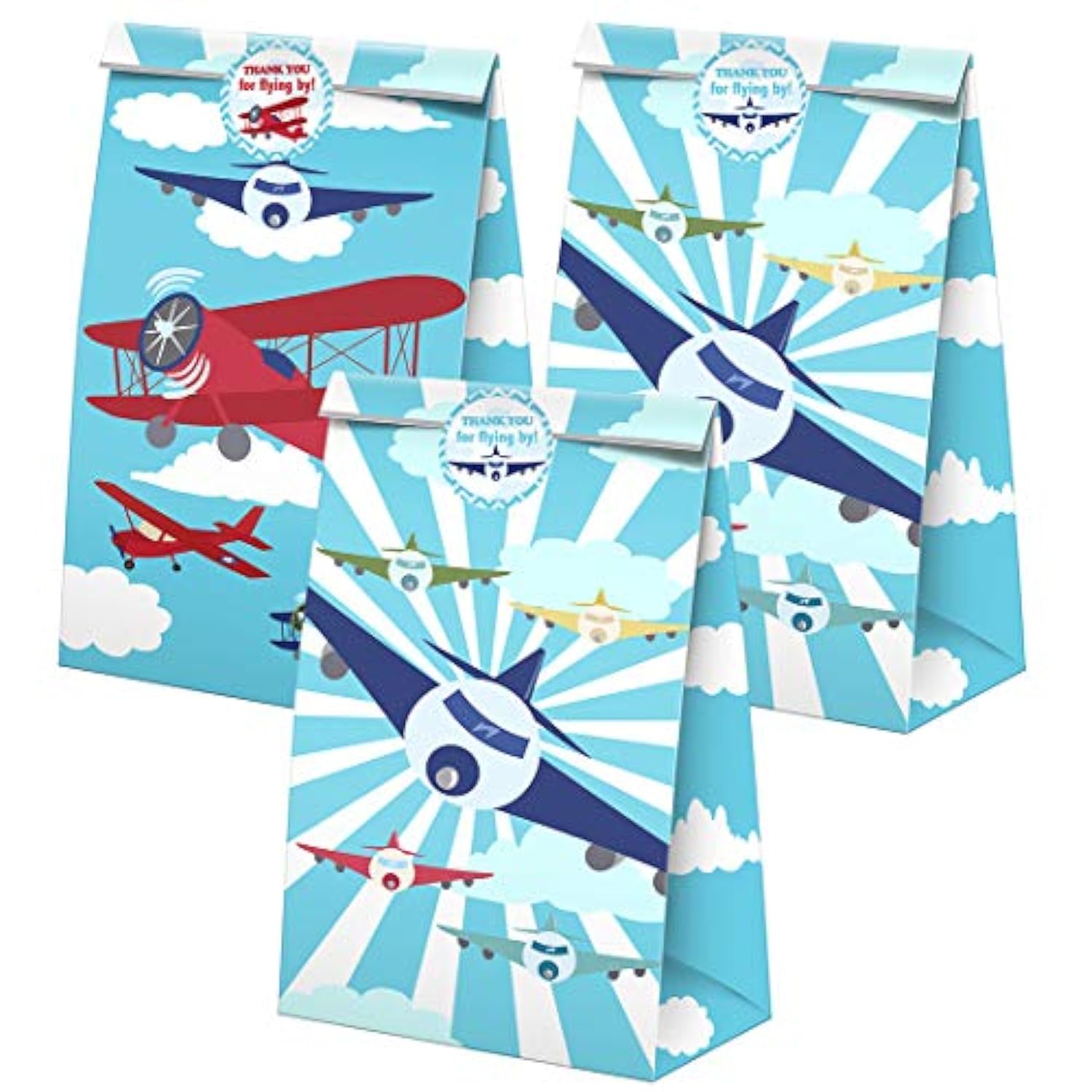 Airplane Goodie Bags-24 Pcs Airplane Party Favors Candy Bags With Stickers, Airplane Goody Gift Treat Bags Airplane Themed Birthday Party Supplies