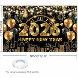 70x43 Inch Black Gold Happy New Year 2026 Backdrop Banner Party Decor