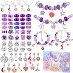 Diy Charm Bracelet Making Kit For Girls, Jewelry Making Kit With Unicorn Mermaid Purple Stuff Craft Gift For Birthday, Christmas, New Year