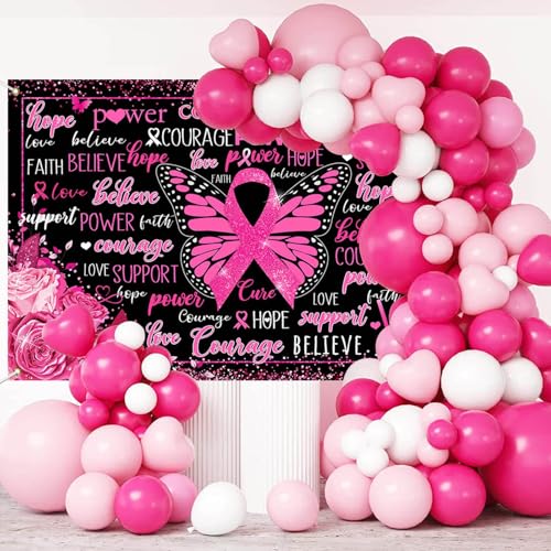 Breast Cancer Awareness Banner Backdrop Pink Ribbon Banner Decor 6x3.6ft