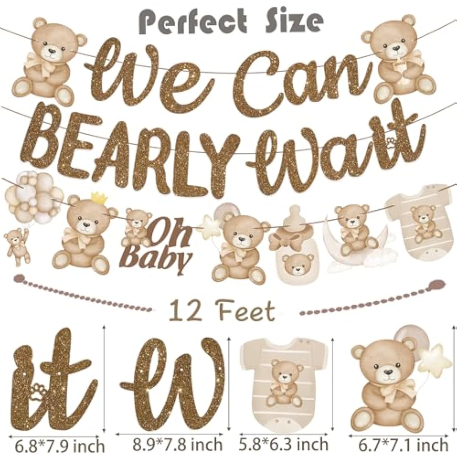 We Can Bearly Wait Baby Shower Banner 3Pcs Teddy Bear Party Banner Bear Baby Shower Decorations Gender Reveal Party Supplies Teddy Bear Theme Cutouts For Birthday