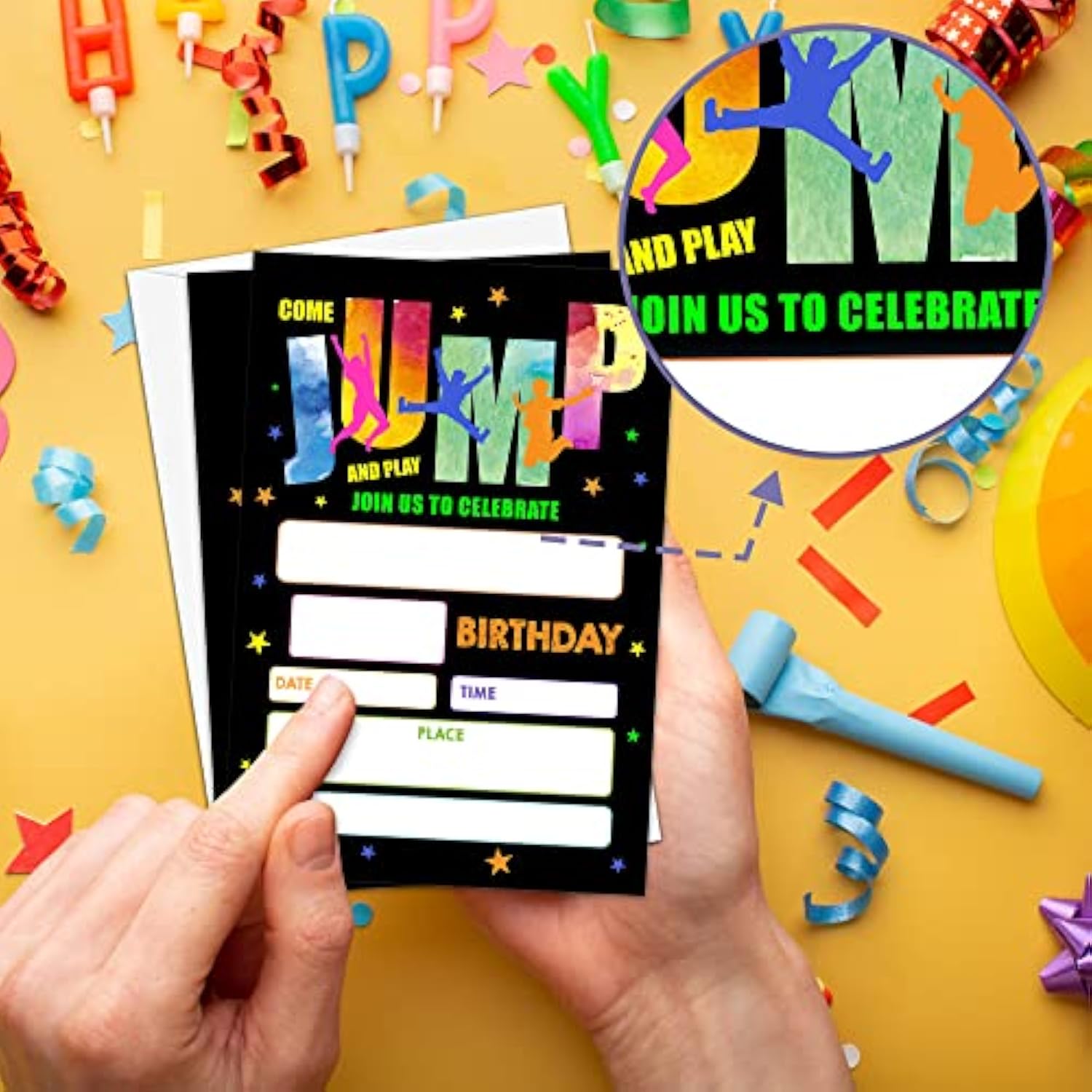 Trampoline Birthday Party Invitation, Bounce House, Jump Zone Fill-In Invites For Men & Women, 20 Invitations With Envelopes(4" X 6")?Personalized Adults Party Favors Decorations And Supplies-20