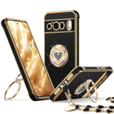 For Pixel 9 Pro Xl Case With Stand, Phone Case With Double Ring Kickstand, Women Girls Cute Love-Heart Luxury Bling Protective Cover For Google 9 Pro Xl, Black