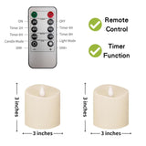3X3 Flickering Flameless Candles Set Of 2,3 Inch Real Wax Led 600 Hours Battery Candles With Timer Remote,Control For Wedding Party Indoor,Ivory