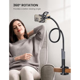 Gooseneck Phone Holder For Bed - Cell Phone Mount Clamp Clip, Flexible Long Arm, Overhead Mount For Desk Headboard Bedside, For Iphone 16 Pro Max, 15 Pro Max, 14 Plus, 13 Mini & 4-7" Phone