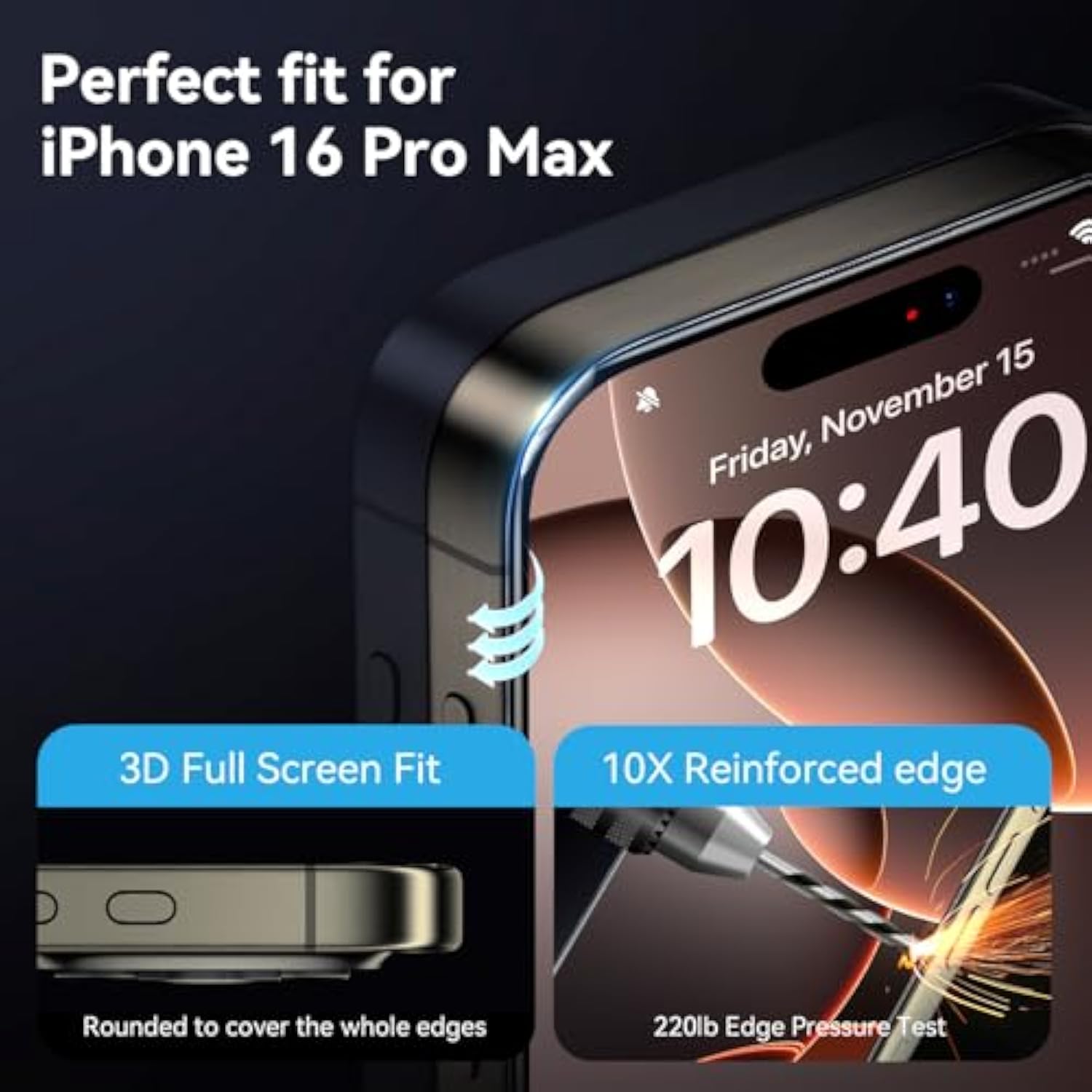 2-Pack Privacy Screen Protector For Iphone 16 Pro Max(6.9"), 9H+ Tempered Glass, Auto-Dust Removal, Military Grade Protection, Bubble-Free, Full Coverage, Case Friendly