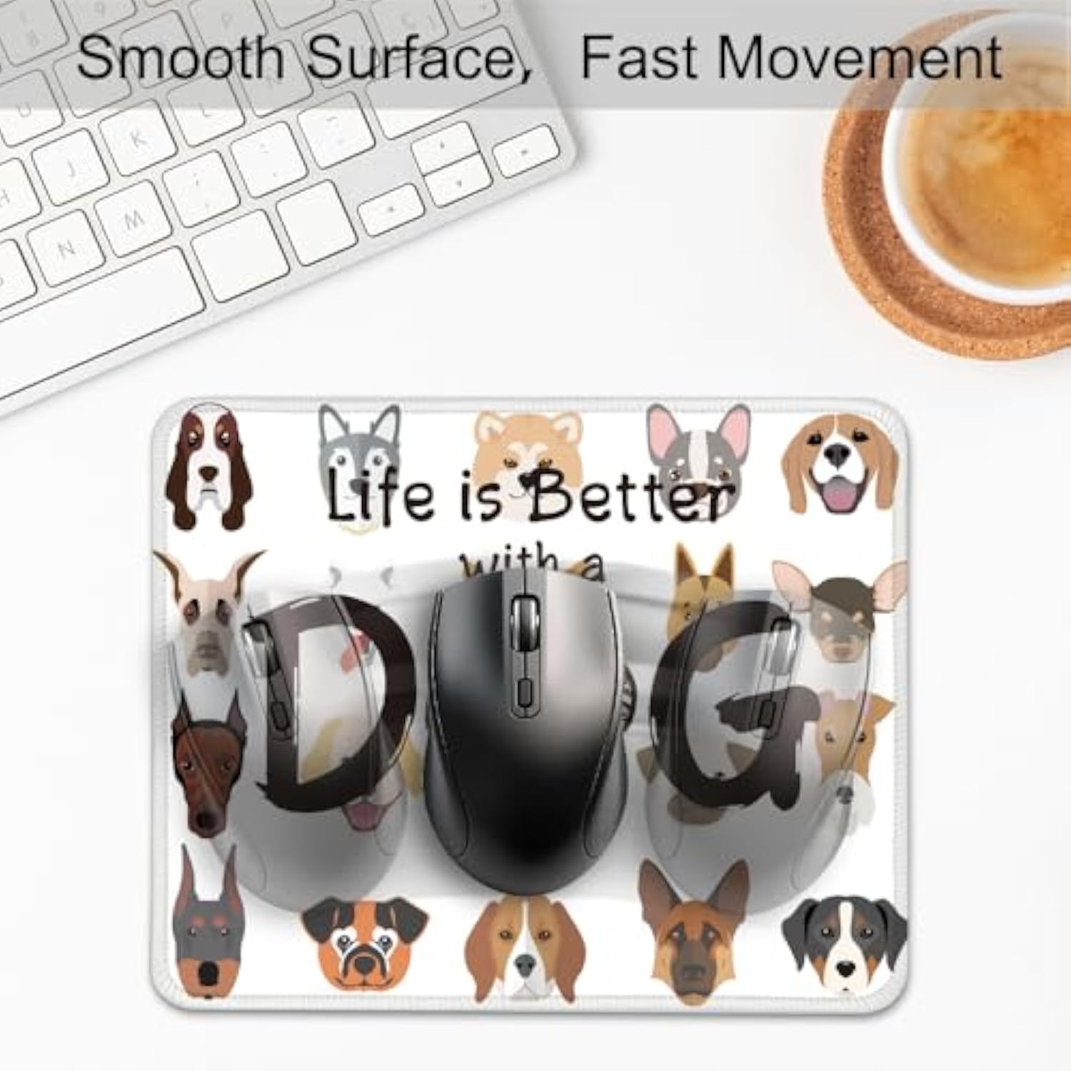 Life Is Better With A Dog Funny Mouse Pad For Desk, Dog Lover Gifts, Dog Owner Gifts, Cute Mousepad Gifts For Dog Mom Pet Lover Friend, Office Gifts For Coworker Colleagues