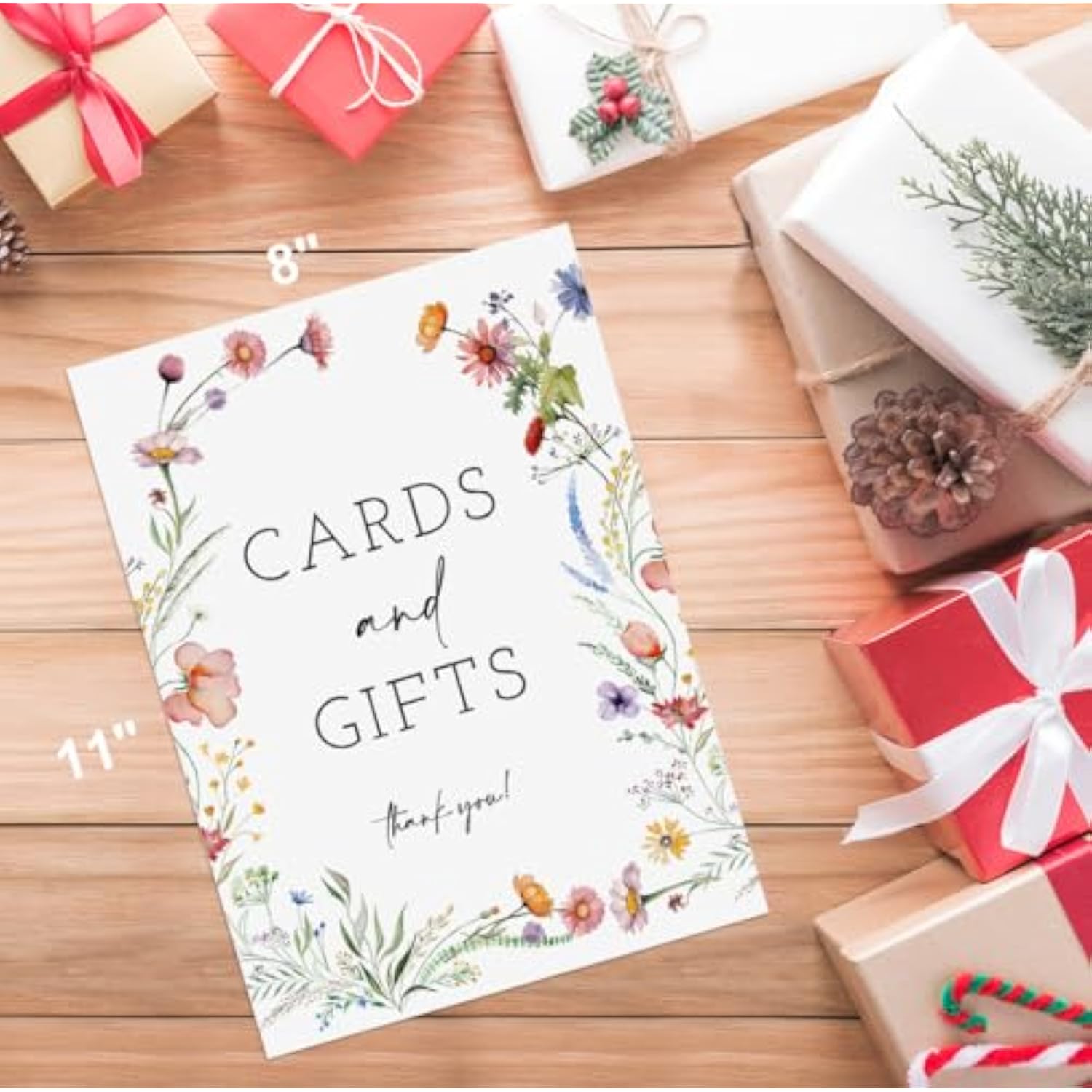 Baby Shower/Bridal Shower/Wedding Decoration Sign- Cards And Gifts Thank You, Baby In Bloom Love Is In Bloom Decorations, Floral Boho Pink Flower (8 X 11 Inch) Bss03