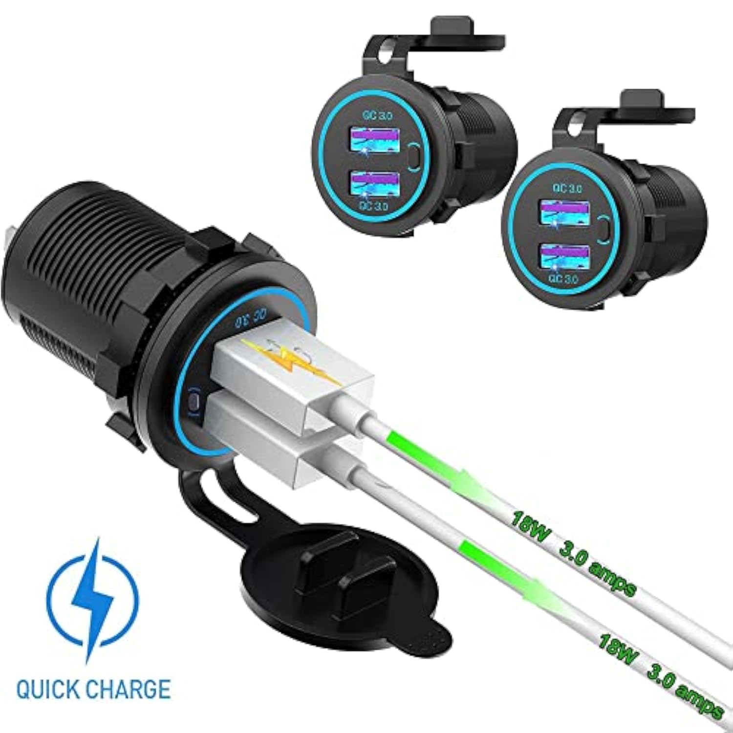 [2 Pack] 12V Dual Usb Quick Charger 3.0 Port Waterproof Power Outlet With Power Switch For Car, Golf Cart, Boat, Marine, Bus, Truck, Rv, Motorcycle