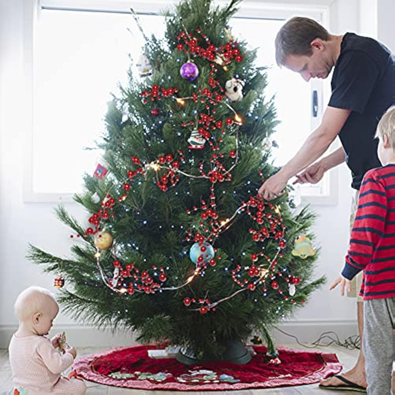 13Ft Christmas White Pearl String Lights 40Led Lighted Berry Beaded Garland Festive Indoor Xmas Decoration Warm Lights F