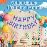 Video Game Birthday Banner Blue & Purple Pre-Strung for Gaming Party Decor