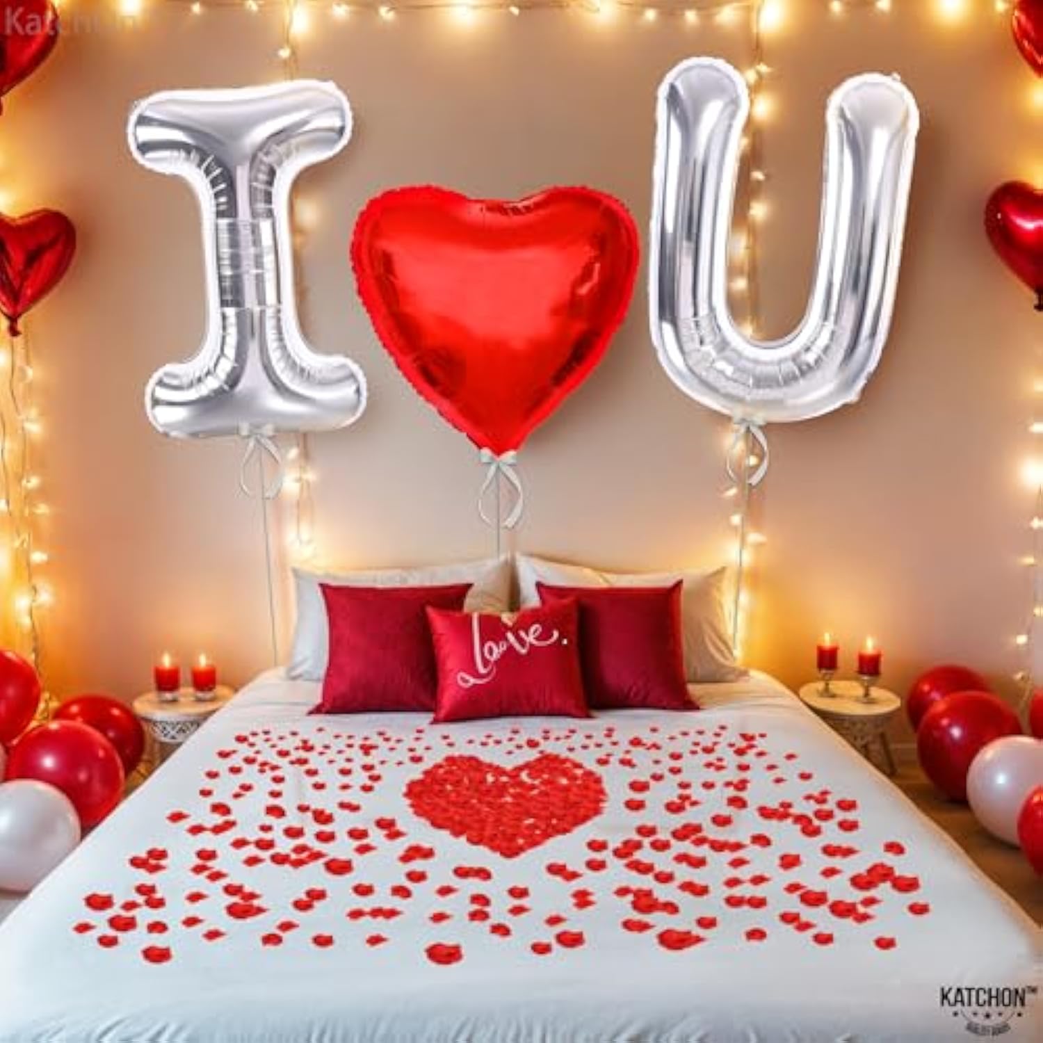 , Silver I Love You Balloons For Him - Big 40 Inch | Red Heart Balloon