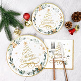 200 Pcs Christmas Paper Plates And Napkins, Christmas Tree Gold Plates And Napkins Disposable, Christmas Dinner Plates And Napkins Serve 50 Guest, Christmas Party Table Decorations