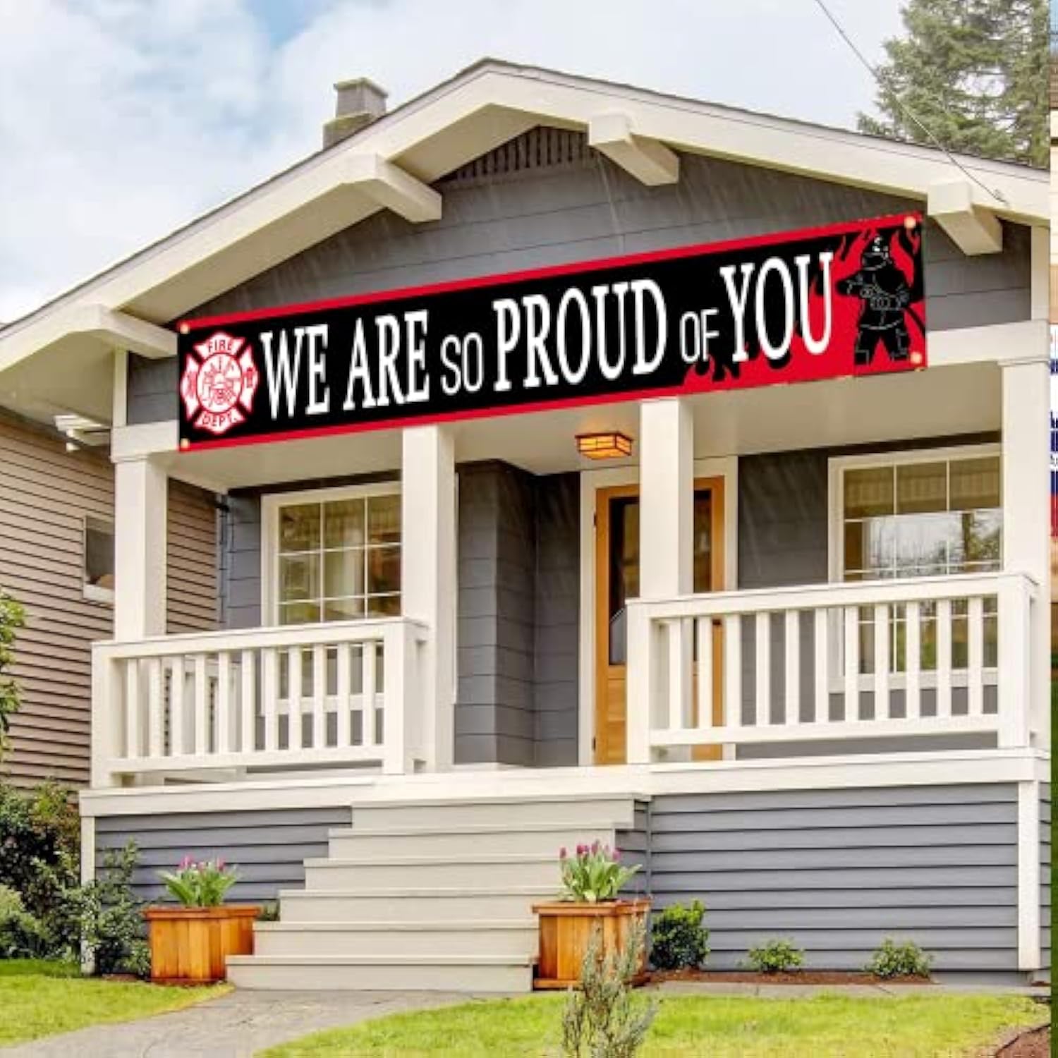 Firefighter Theme “We Are So Proud of You” Backdrop Banner – Fireman Retirement Party Decorations, Firefighter Birthday Party Supplies
