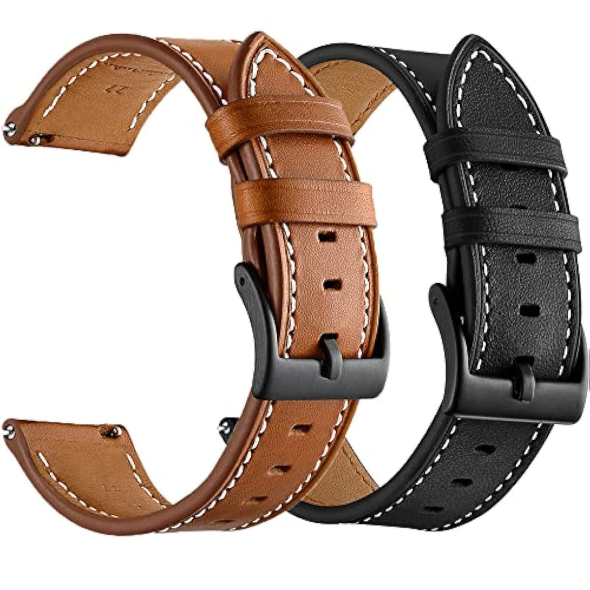Galaxy Watch 5 Pro Bands 45Mm, Galaxy Watch 7/6/4 Classic Band 46Mm 43Mm 42Mm, Samsung Galaxy Watch 6/5/4/Acitve 2 Bands 44Mm 40Mm, 20Mm Leather Wristband Replacement Strap Men, Black+Brown