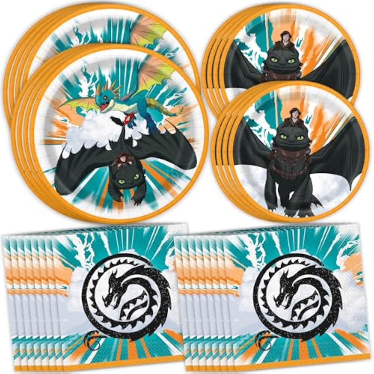 Unique How To Train Your Dragon Plates and Napkins - How To Train Your Dragon Party Supplies - 8 Dinner and Dessert Plates, 16 Napkins - Birthday Decorations for 8 Guests