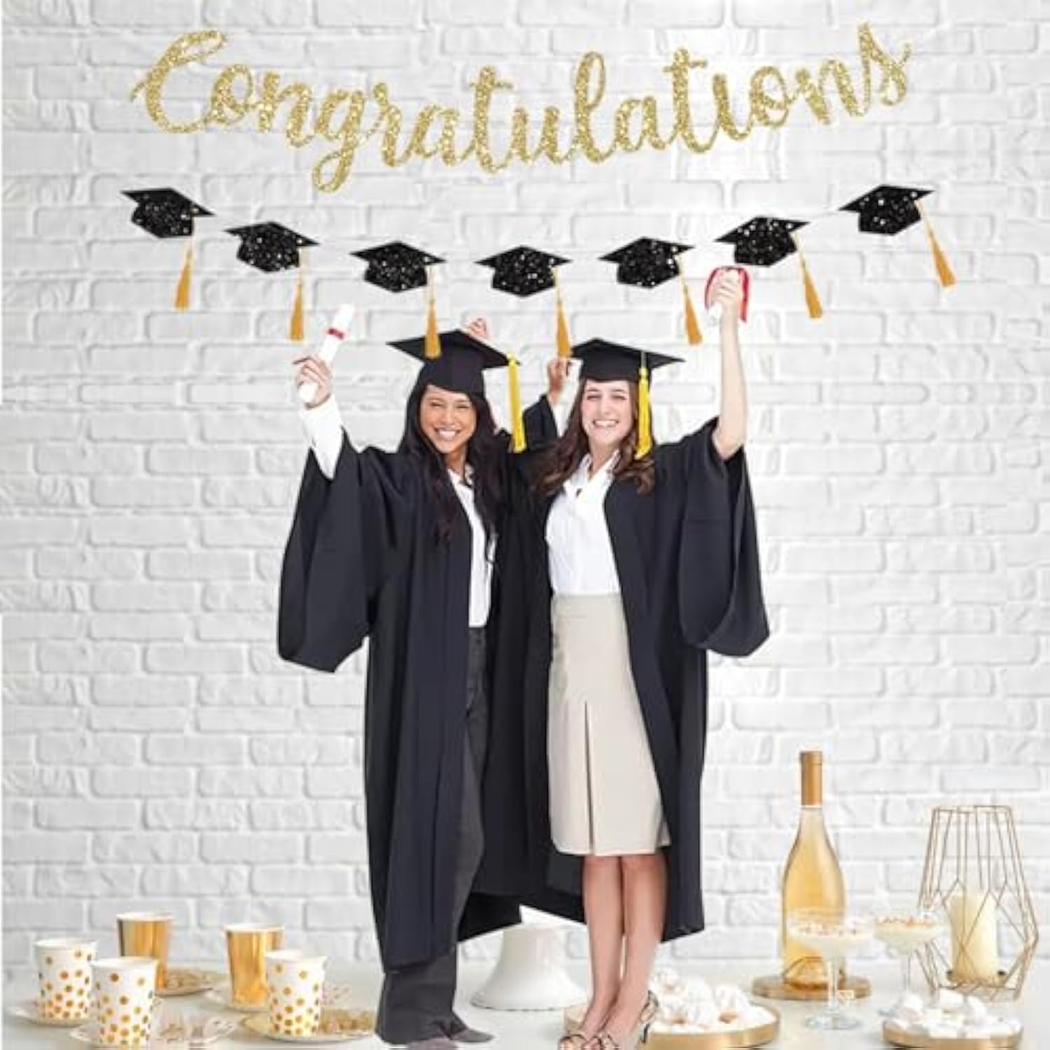 Congratulations Banner, Gold Glitter "Class of 2025" Tassel Grad Party Decor