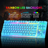 Gaming Keyboard and Mouse Combo,88 Keys Compact Rainbow Backlit Mechanical Feel Keyboard,RGB Backlit 6400 DPI Lightweight Gaming Mouse with Honeycomb Shell for Windows PC Gamers (Blue)