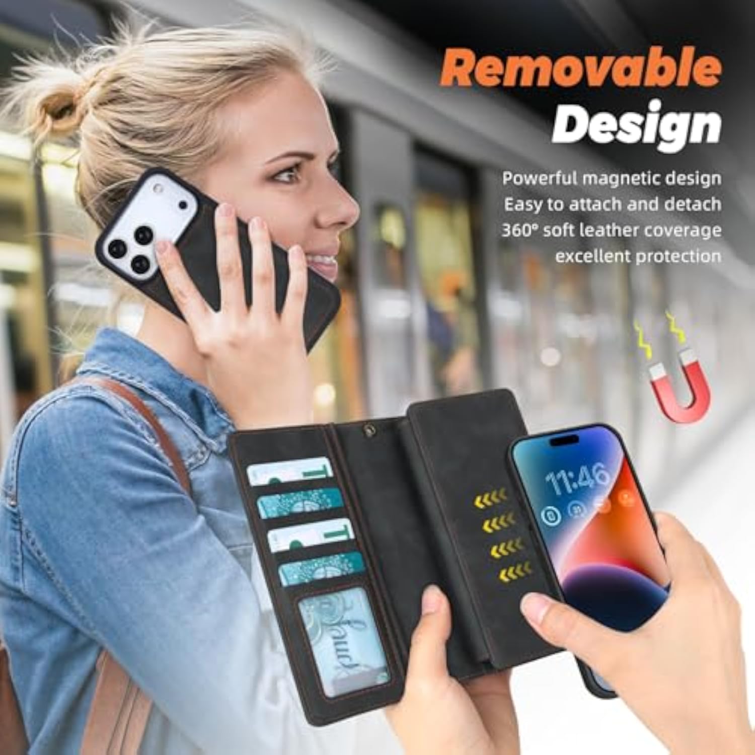 Leather Wallet Case for iPhone 17 Pro Max with 11 Card Holders, Black