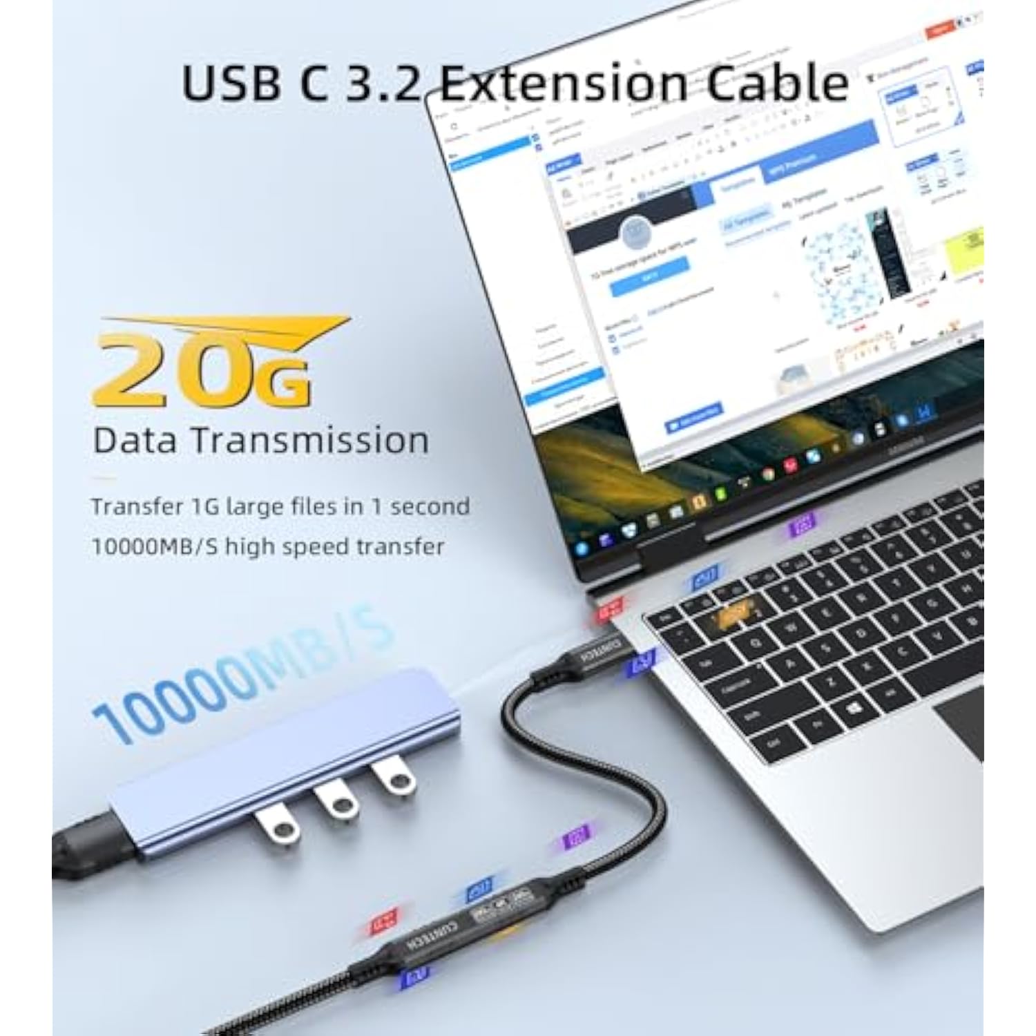 240W Usb C Extension Cable 10Ft, 20Gbps Data Transfer 4K@60Hz Video 240W Fast Charging Cable For Thunderbolt 4/3, For Iphone16/15 Ipad Samsung Galaxy S24/S23 Phone Tablet Laptop Other Type C Devices