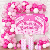 Cartoon Cat Theme Pink Balloon Arch Birthday Party Decorations Kit