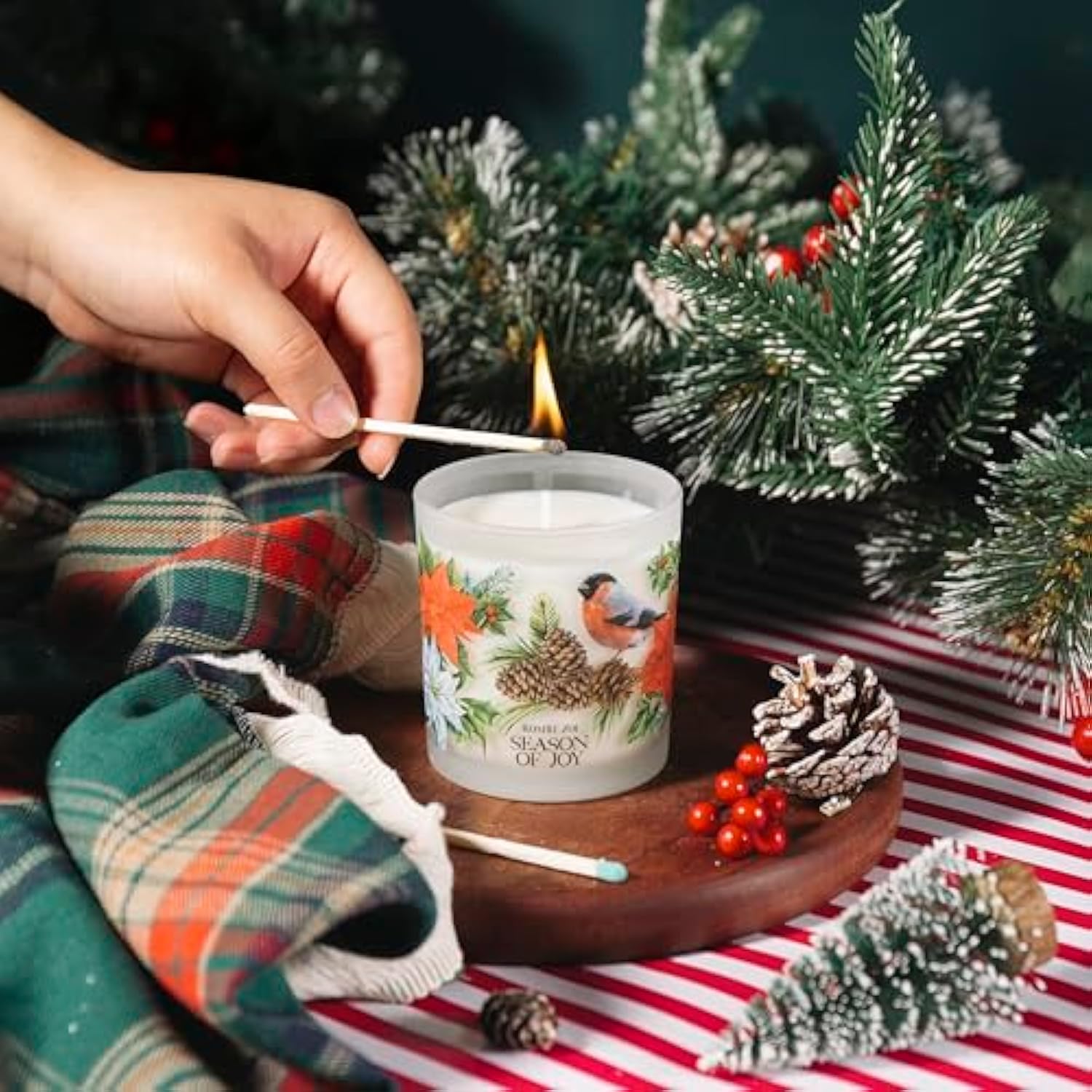 Christmas Scented Jar Candle - 6Oz Soy Wax Candle - Season Of Joy Infused With Winter Greenery Aroma - With Beautiful Keepsake Box Special For Christmas/Holiday Gifts