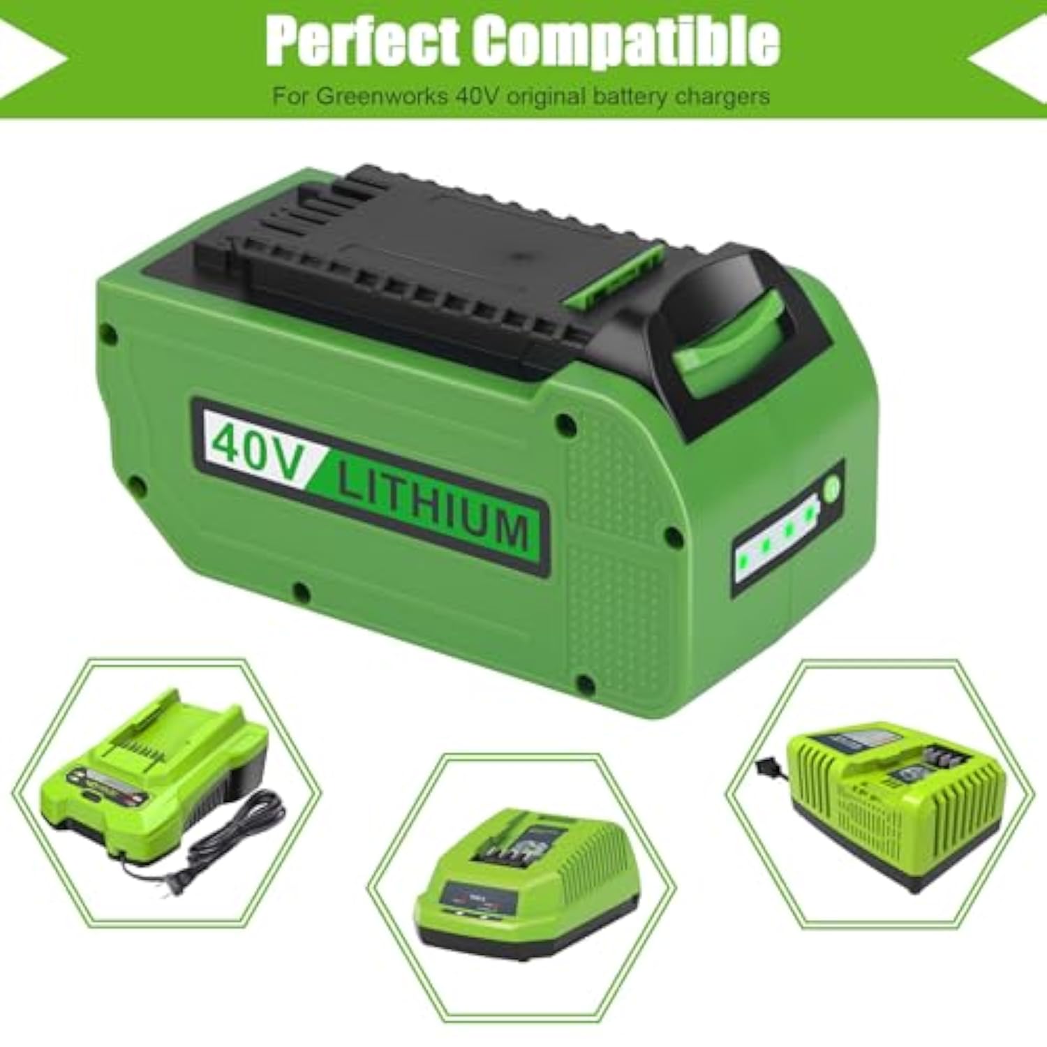 40V 6.0Ah Lithium-Ion Battery Replacement For Greenworks 40V Battery 29472 29462 29252 20202 22262 25312 25322 20642 22272 27062 21242 G-Max Cordless Power Tools(Not For Gen 1)